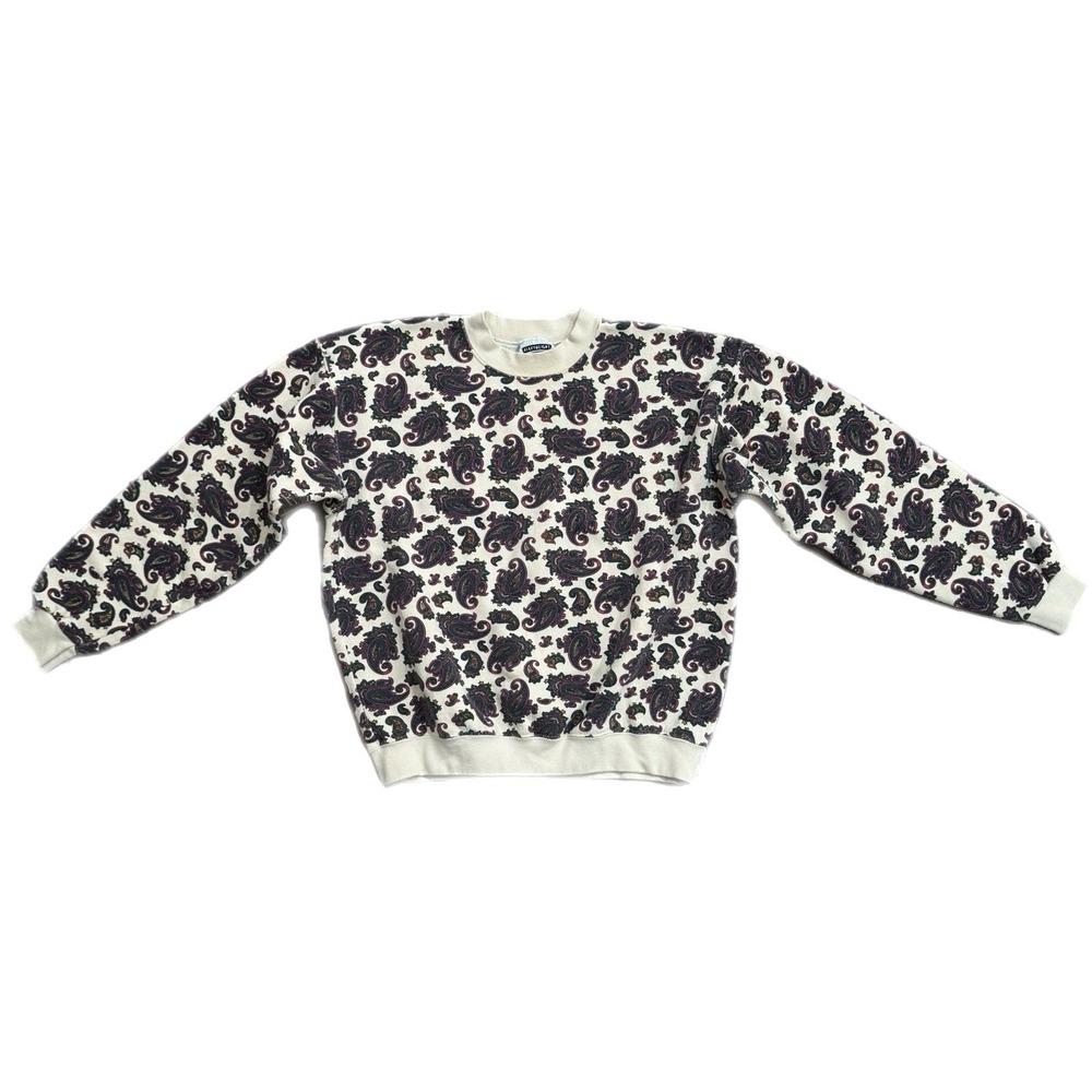 Vintage Lee Cream Crewneck Sweater Purple & Pink Paisley Pattern Size Medium